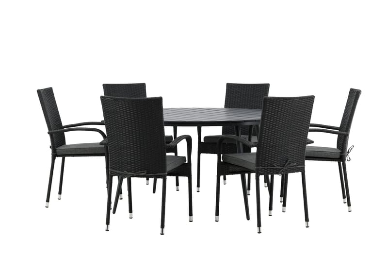 Break Matgrupp Utomhus Rund 150 cm + 6 Anna Matstol - Svart - Products - Utemöbler & utemiljö - Utegrupp - Matgrupp utomhus