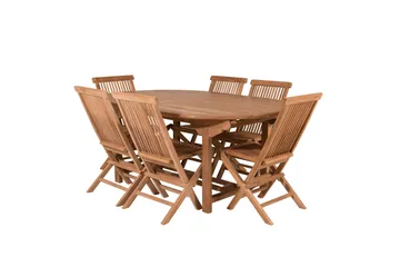 Kenya Matgrupp 180-240x120 cm + 6 Kenya Hopfällbar Stol - Brun - Products - Utemöbler & utemiljö - Utegrupp - Matgrupp utomhus