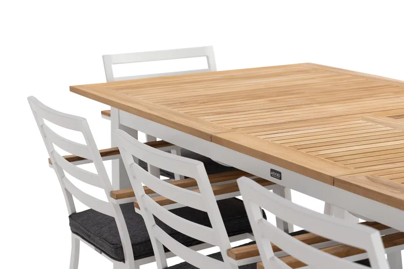 Las Vegas Matgrupp Utomhus 220-280 cm + 8 Oliver Matstol - Teak/Vit - Products - Utemöbler & utemiljö - Utegrupp - Matgrupp utomhus