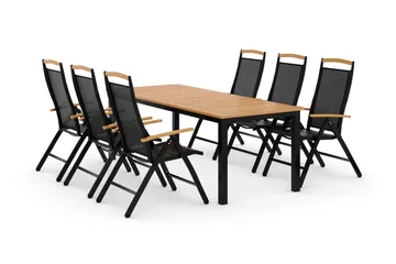 Las Vegas Matgrupp Utomhus Las Vegas 220-280 + 6 Positionsstol Lyx - Svart Teak - Products - Utemöbler & utemiljö - Utegrupp - Matgrupp utomhus