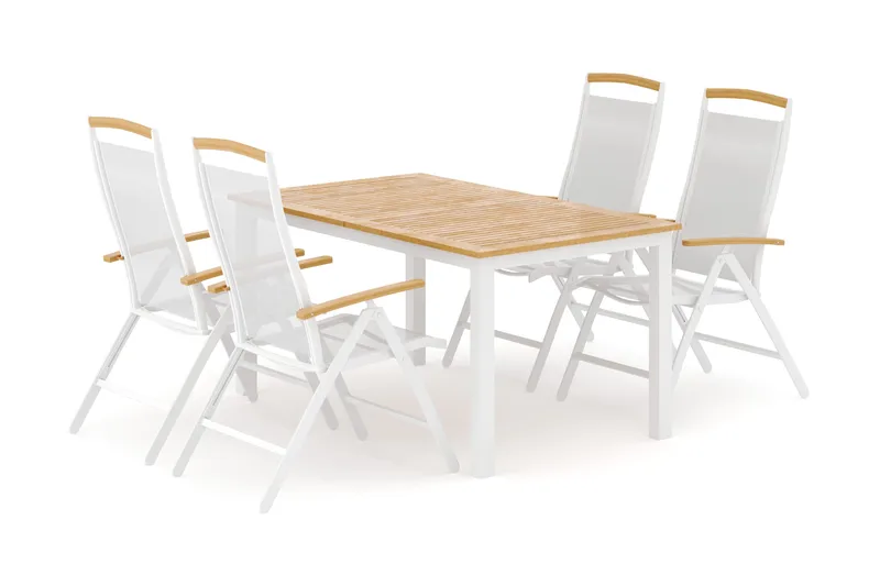 Las Vegas utomhus matgrupp förlängningsbart 152-210x90 cm med 4 Las Vegas positionsstolar - Vit - Products - Utemöbler & utemiljö - Utegrupp - Matgrupp utomhus