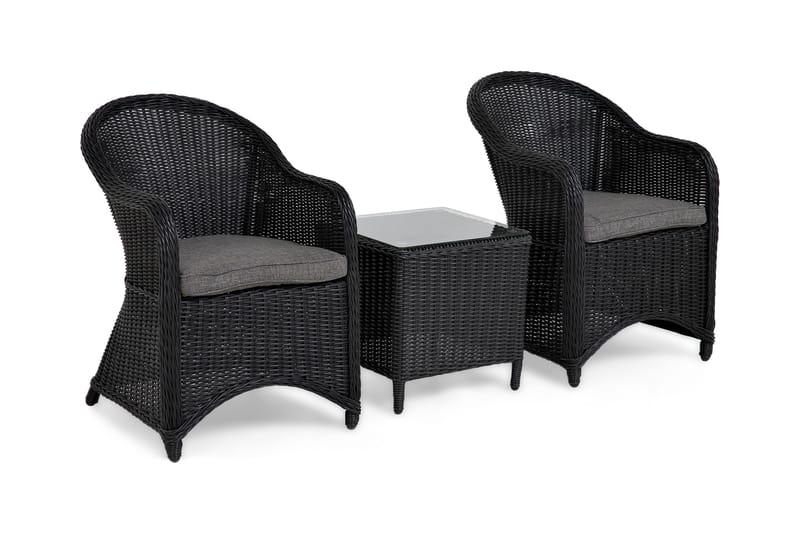 Marcus Caféset med 2 Light Fåtöljer m Dyna, Svart