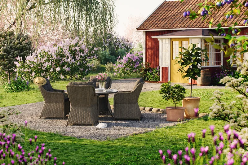 Marcus Matgrupp 140 Rund + 4 Fåtöljer m Dyna - Grå - Products - Utemöbler & utemiljö - Utegrupp - Matgrupp utomhus