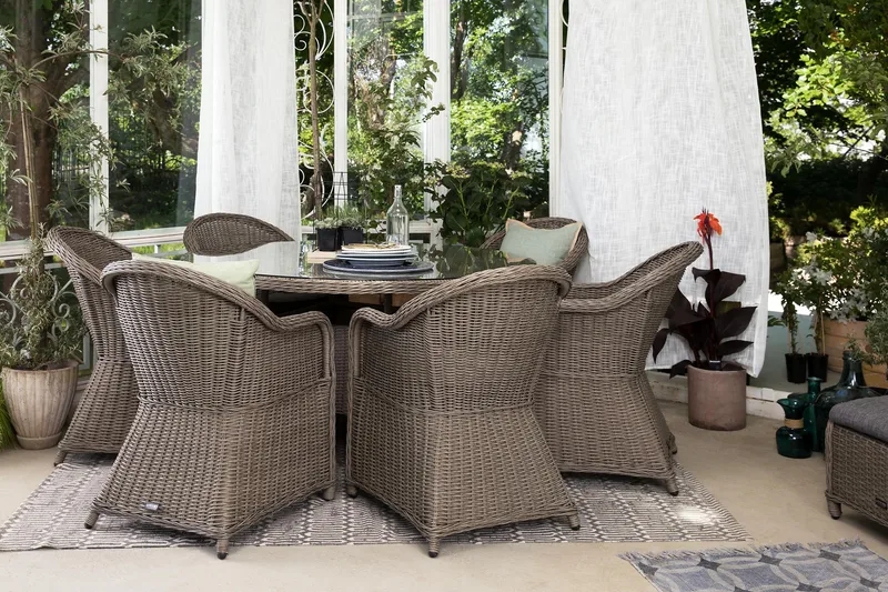 Marcus Matgrupp 140 Rund + 6 Light Fåtöljer m Dyna - Grå - Products - Utemöbler & utemiljö - Utegrupp - Matgrupp utomhus