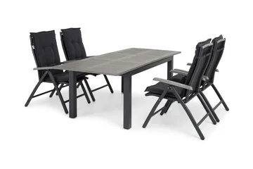 Monaco Matgrupp Utomhus 152-210 + 4 Positionsstol Lyx - Svart/Svart - Products - Utemöbler & utemiljö - Utegrupp - Matgrupp utomhus