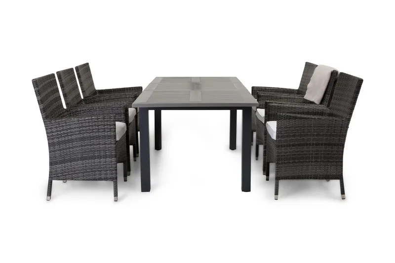 Monaco Matgrupp Utomhus 152-210 + 6 Thor Fåtölj, Svart/Grå