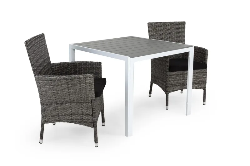 Tunis Cafégrupp 90x90 + 2 Thor Fåtölj m Dyna - Vit/Grå/Svart - Products - Utemöbler & utemiljö - Utegrupp - Matgrupp utomhus