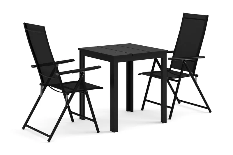 Tunis utomhus caféset 70x70 cm med 2 Sanna positionsstolar, Svart/Svart