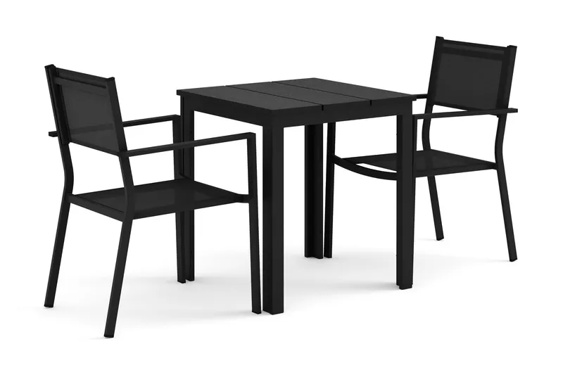 Tunis utomhus caféset 70x70 cm med 2 Tunis stapelstolar, Svart/Svart
