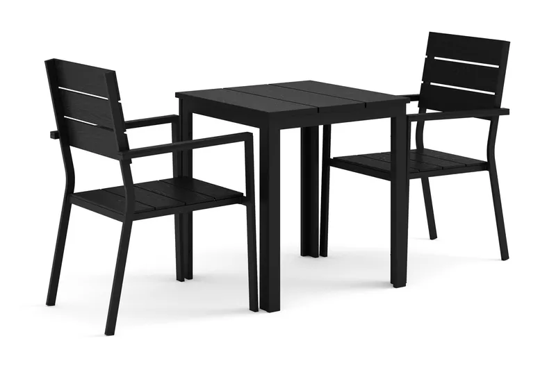 Tunis utomhus caféset 70x70 cm med 2 Tunis stapelstolar, Svart/Svart